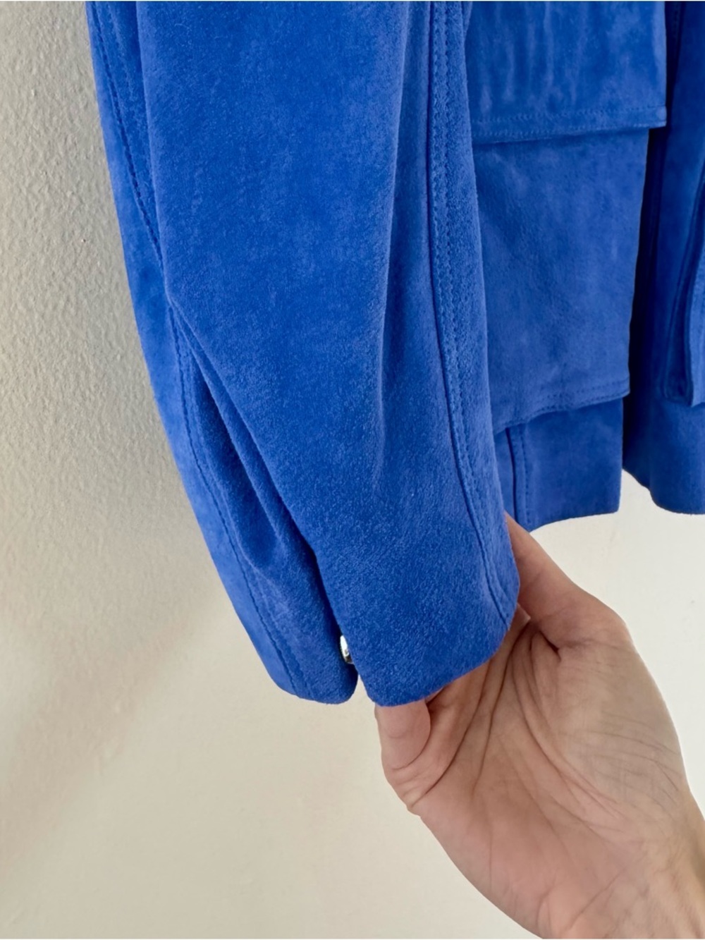 NWT Zara Electric Blue Suede Jacket with Black Leather Collar - Picture 8 of 16